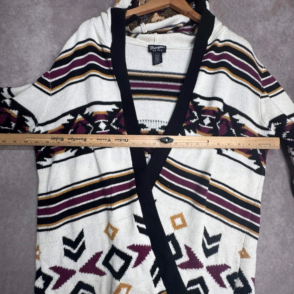 Wrangler Retro Womens Hooded Cardigan Sweater Southwestern Geometric Purple L - Picture 7 of 10